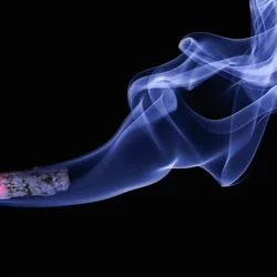 A lit cigarette emits smoke.